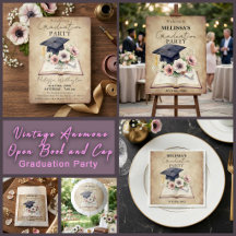 Vintage Anemone Open Book and Cap Graduation Party