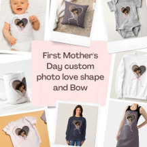 First Mother's Day custom photo love shape and Bow