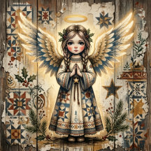 Vintage Christmas Angel Folk Art Wrapping Paper