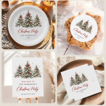 Elegant Watercolor Tree Christmas Party 