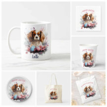 Easter - Cavalier King Charles - Eggs and Flowers