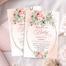 Blush roses eucalyptus gold Girl Baby Shower 135B
