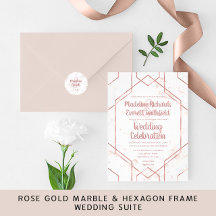 Rose Gold & Blush Marble Hexagon Frame Wedding