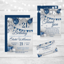 21st Birthday Party Blue Silver Balloons 