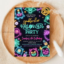 Spooktacular Neon Halloween Party Stationery