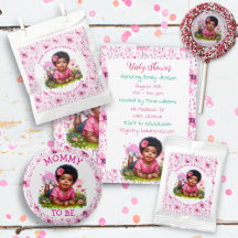 African-American Baby Girl Pink Floral Baby Shower