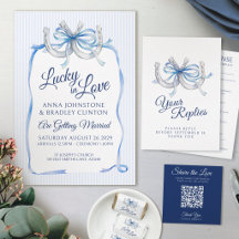 Horseshoes blue ribbon watercolor wedding