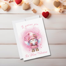 Pink Gnome Watercolor Valentines day