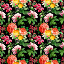 BRIGHT VINTAGE FLORAL BLOOMS ON BLACK