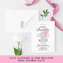 Pink baby elephant on White Wood- Baby Shower