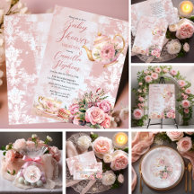 Elegant Pink Floral High Tea Baby Shower