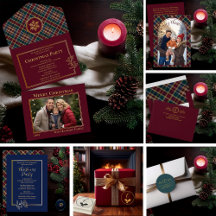 Elegant Holly Berries and Plaid Pattern Christmas