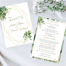 Tropical Leaves & Gold Frame Wedding Stationery
