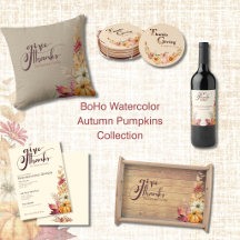 Boho Thanksgiving Watercolor Pumpkins Autumn Leaf 