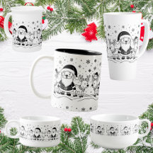 Black and White Santa Claus with reindeers