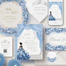 Light Blue Quinceanera Tiara Mask Floral