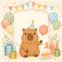 Cute Capybara Birthday Party Invitations