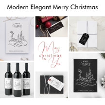 Modern Elegant Merry Christmas Tree and Reindeer