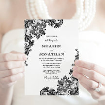 Black Vintage Lace Elegant Wedding Invitations