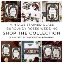 Vintage Stained Glass Burgundy Roses Wedding
