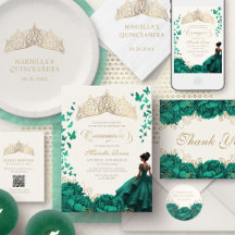 Emerald Green Quinceanera Tiara Mask Floral