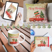 Christmas red truck and family name