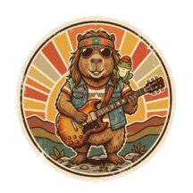 Retro Groovy Music Capybara and Frog
