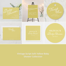 Vintage Script Soft Yellow Baby Shower Collection