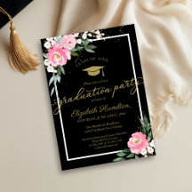 Hot Pink Floral On Black Graduation