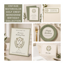 Vintage Watercolor Golf Crest Monogram Birthday