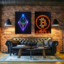 bitcoin and ethereum modern wall art