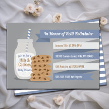 Blue Modern Milk and Cookies Striped Baby Shower