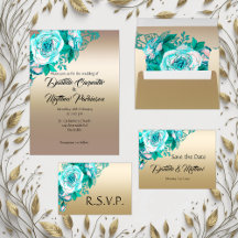 Watercolor Teal Rose on Gold Wedding Suite