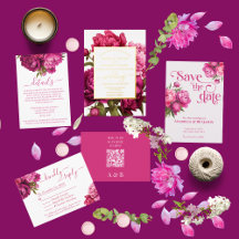 Elegant Pink Magenta Peonies Floral Wedding Suite