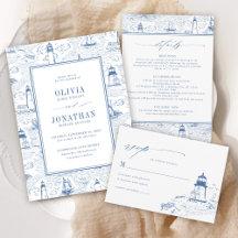 Blue Coastal Toile Lighthouse Wedding Suite
