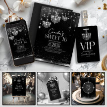 Old Hollywood B & W Chandelier Sweet 16