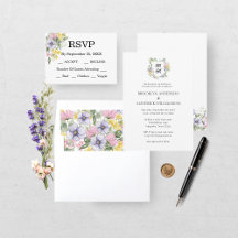 Elegant Wildflower Floral Monogram Crest Wedding
