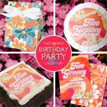 Two Groovy Retro Colorful 2nd Birthday Party Suite