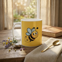 Happy Honey Bee Character with Flowers