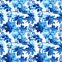 BLUE VINTAGE FLORAL BLOOMS CHINTZ PRINT