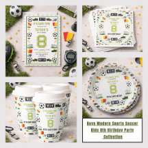 Boys Modern Sports Soccer Kids 8th Birthday Party 