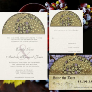 Arch Art Nouveau Peacock Cranberry Dust Wedding  Invitation