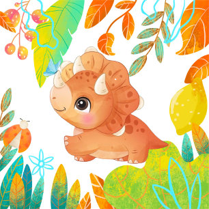 Tropical Cute Orange Dinosaur Baby Shower Invitati Invitation