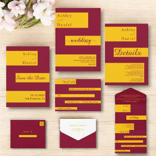 Elegant Minimal Burgundy And Gold Modern Wedding Invitation