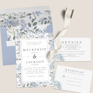 Blue & Navy Hydrangeas Watercolor Wedding Invitation