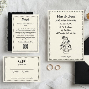 Hand Drawn Scribble Vintage Sketch French Wedding RSVP Card