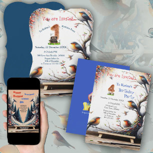 Artistic Fantasy, Bird Drawings in Colour Invitation