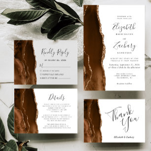 Modern Mocha Brown Gold Agate Wedding Invitation