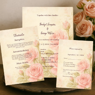 Blush Rose Romantic Floral Vintage Wedding  Wine Label