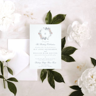 Romantic Floral Monogram Wreath Wedding Invitation